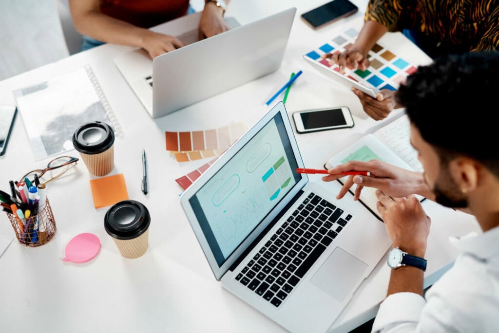 Closeup of graphic designers working